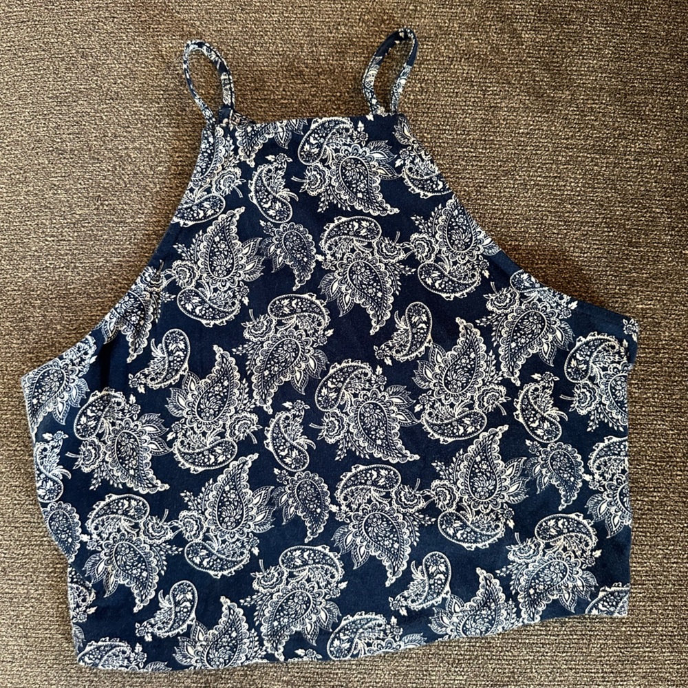 Charolette Russe Blue Paisley Pattern Crop Top